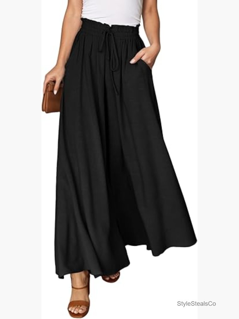 Women's High Rise Wide Leg Pants With Pockets Elastic Waist Drawstring